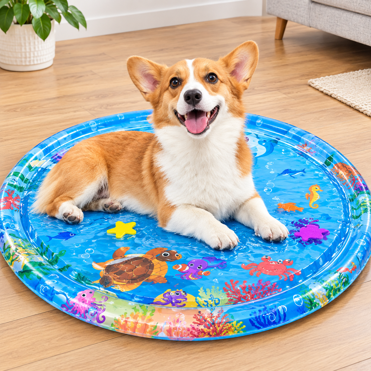 Interactive Water Play Mat with Floating Ocean Toys for Pets