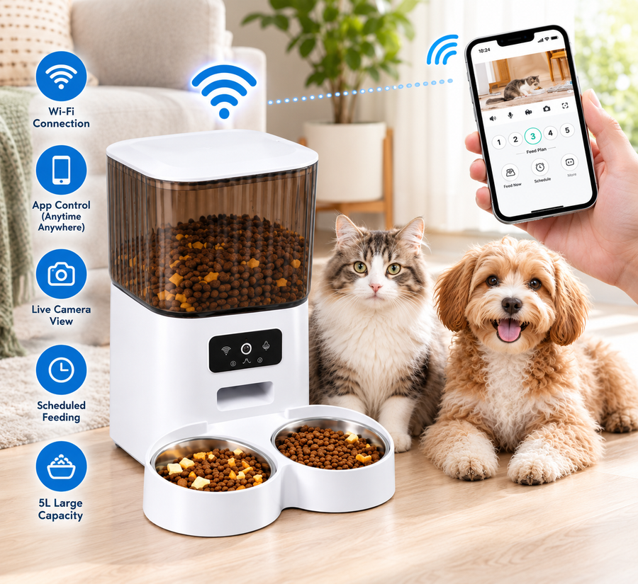 5L automatic pet feeder with WiFi, camera and timer for cats and dogs