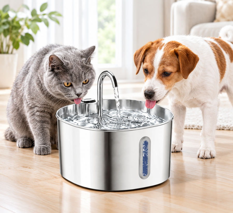 Automatic 2.2L stainless steel cat water fountain with circulating water for cats and small dogs