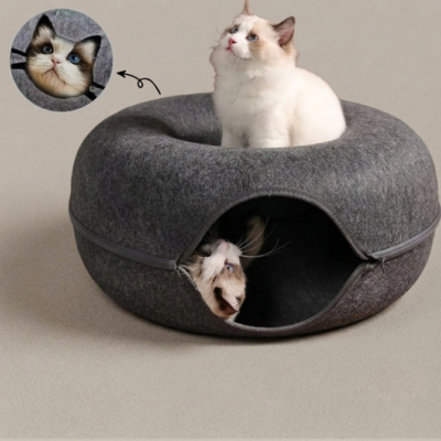 Felt Donut Cat Bed  2-in-1 Cat Cave & Tunnel Bed