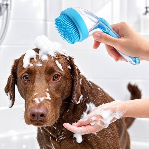 2-in-1 Cat / Dog Bath & Grooming Brush with  Soap Dispenser