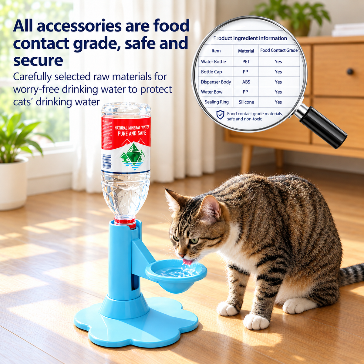 Automatic Gravity Cat Water Dispenser with Adjustable Height