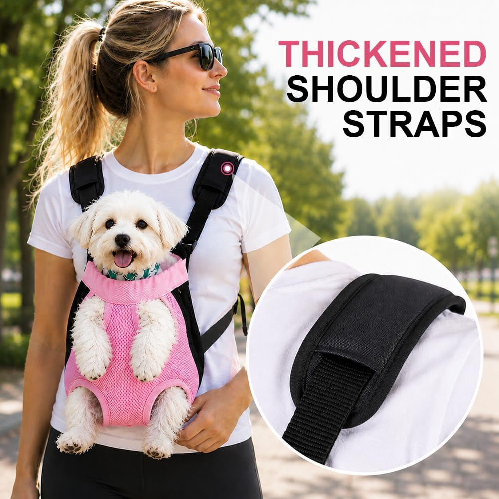 Inspack Dog Backpack Carrier/Cat Carrier, Adjustable Pet Front Carriers Travel Bag for Puppy Medium Dogs, Legs Out, Soft Ventilated Doggie Chest Carry Backpacks for Hiking/Camping, 2.5-4 Lbs, Pink