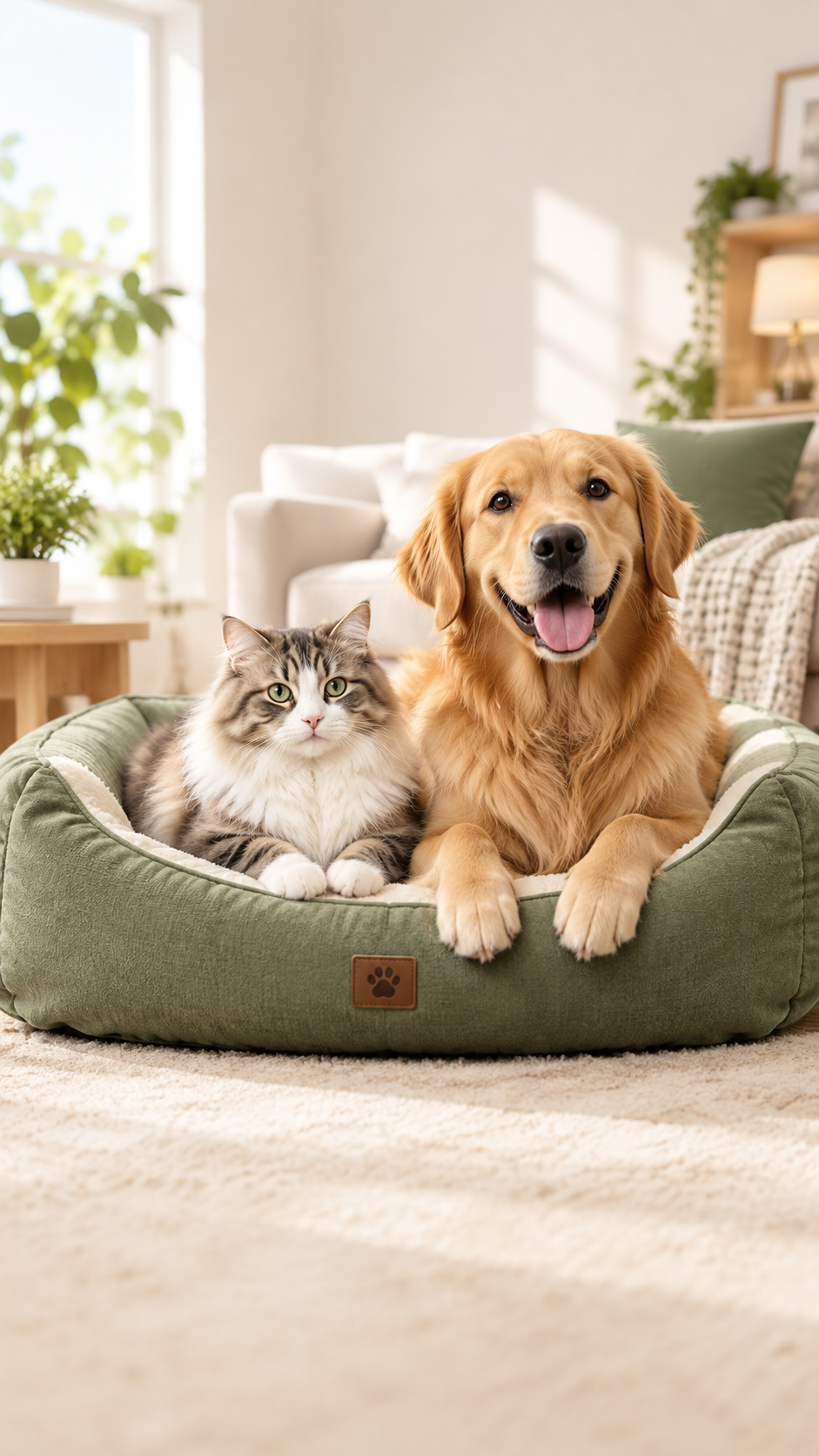 A happy cat and dog enjoying time together