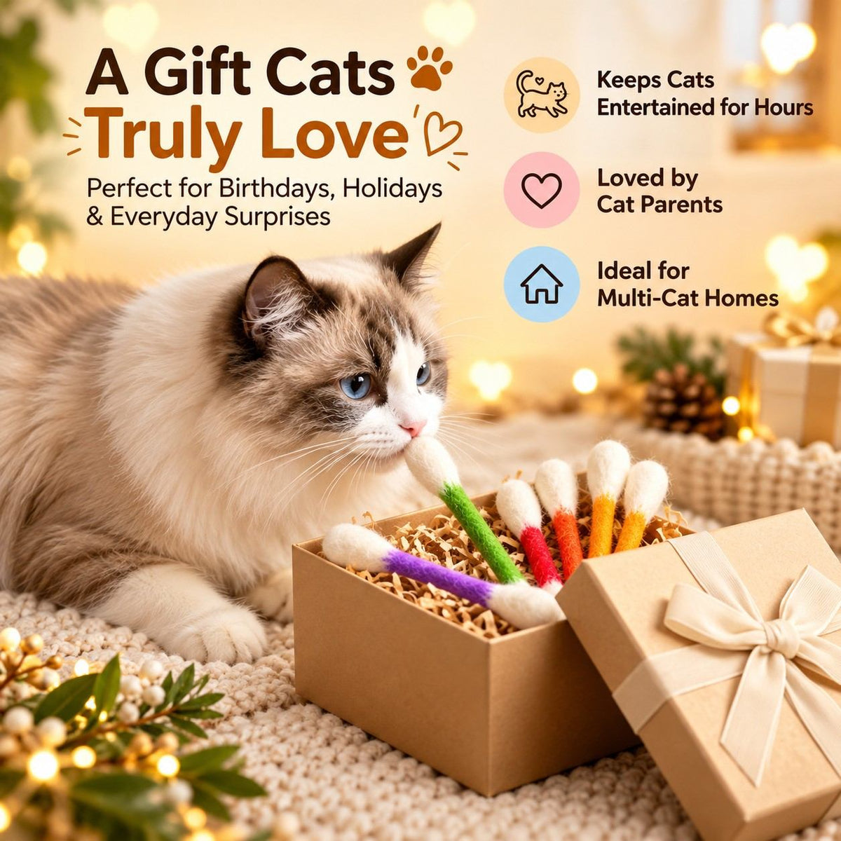 Colorful Cotton Swabs Cat & Dog Toy with Catnip | Giant Qtip Toy