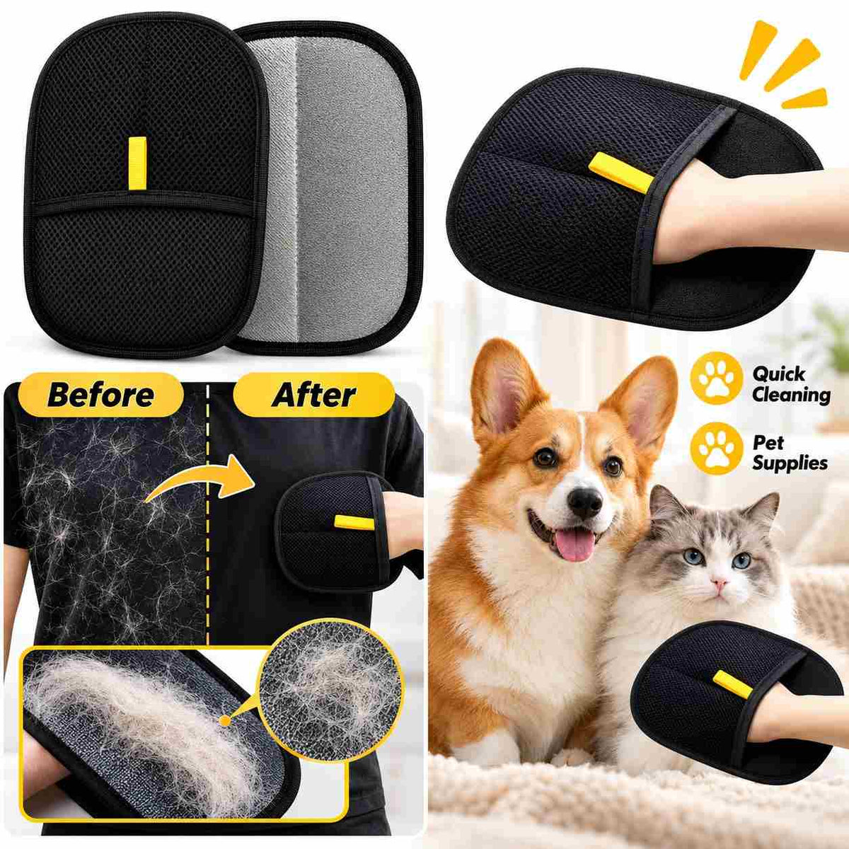 Pet Grooming Gloves  Reusable Hair Remover