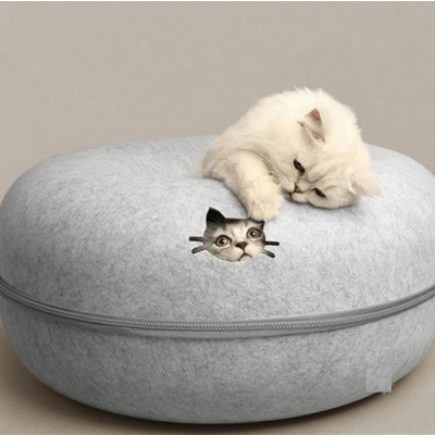 Felt Donut Cat Bed  2-in-1 Cat Cave & Tunnel Bed
