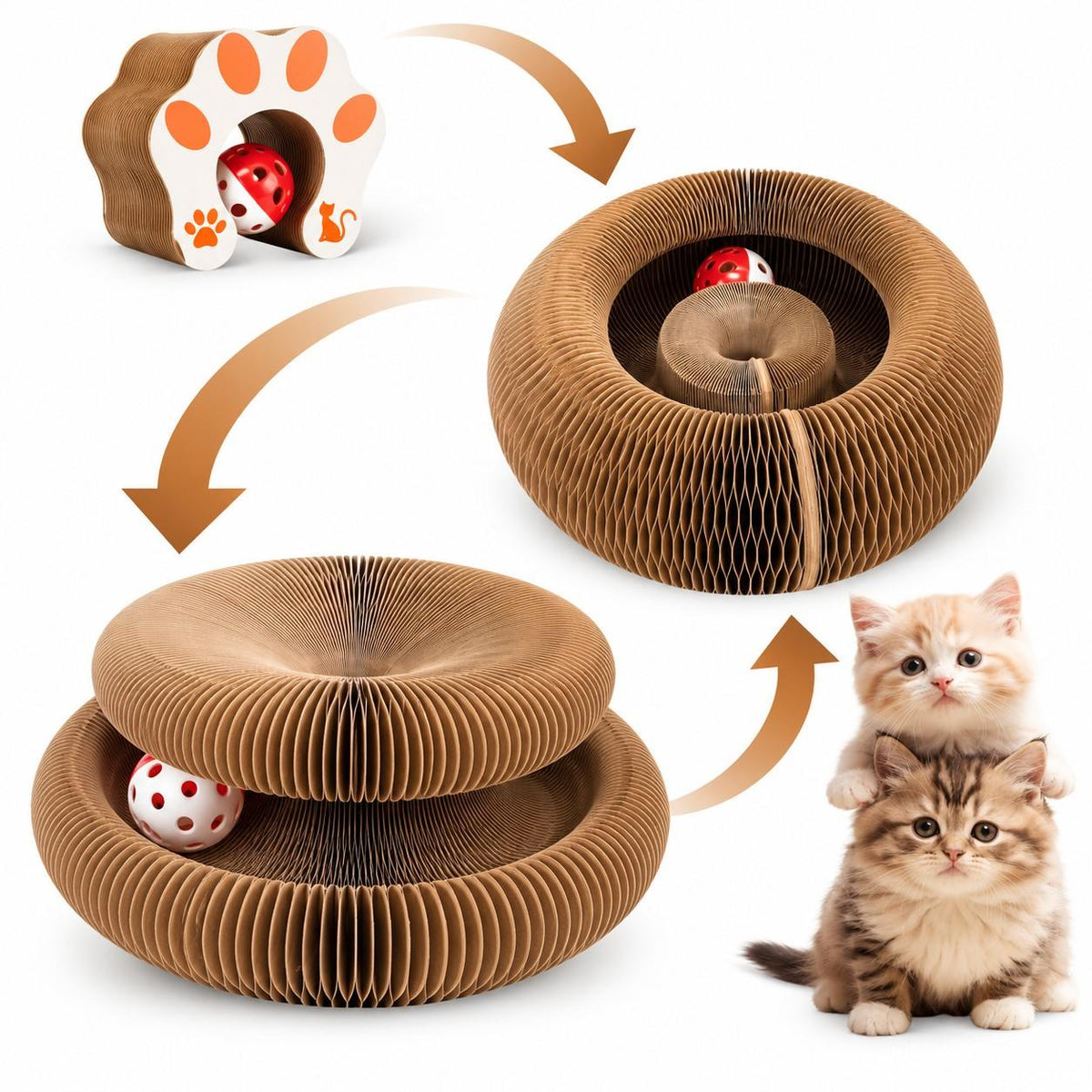 Foldable Cat Scratcher with Bell & Catnip Cardboard Cat Toy