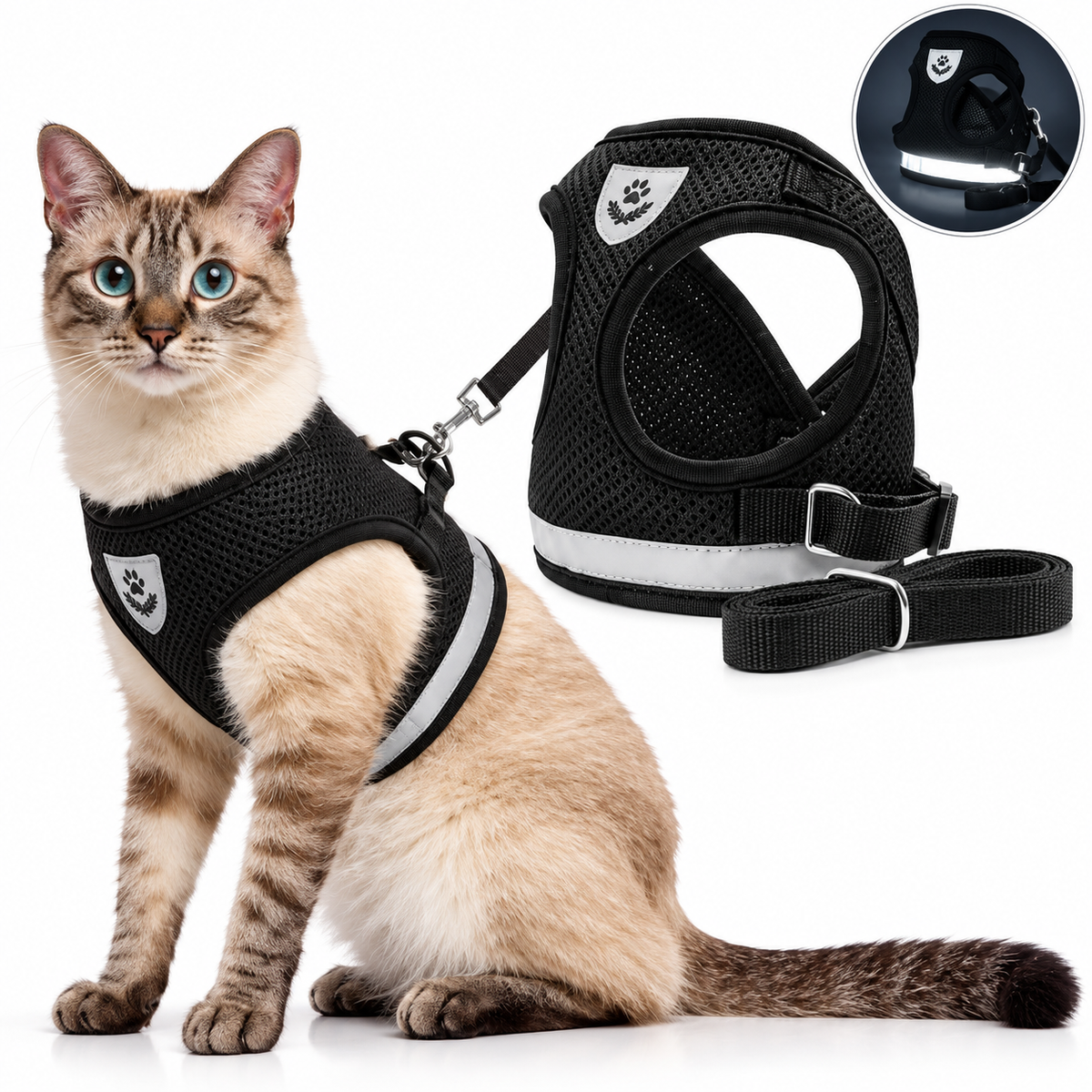 Adjustable Cat & Dog Harness & Leash Set  Reflective Mesh Vest