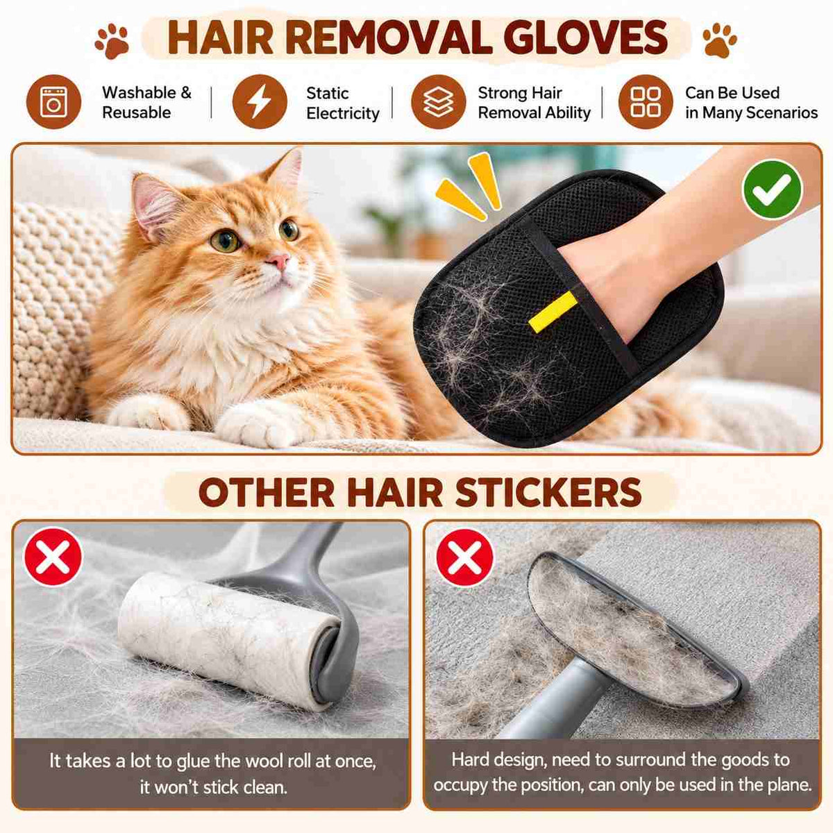 Pet Grooming Gloves  Reusable Hair Remover