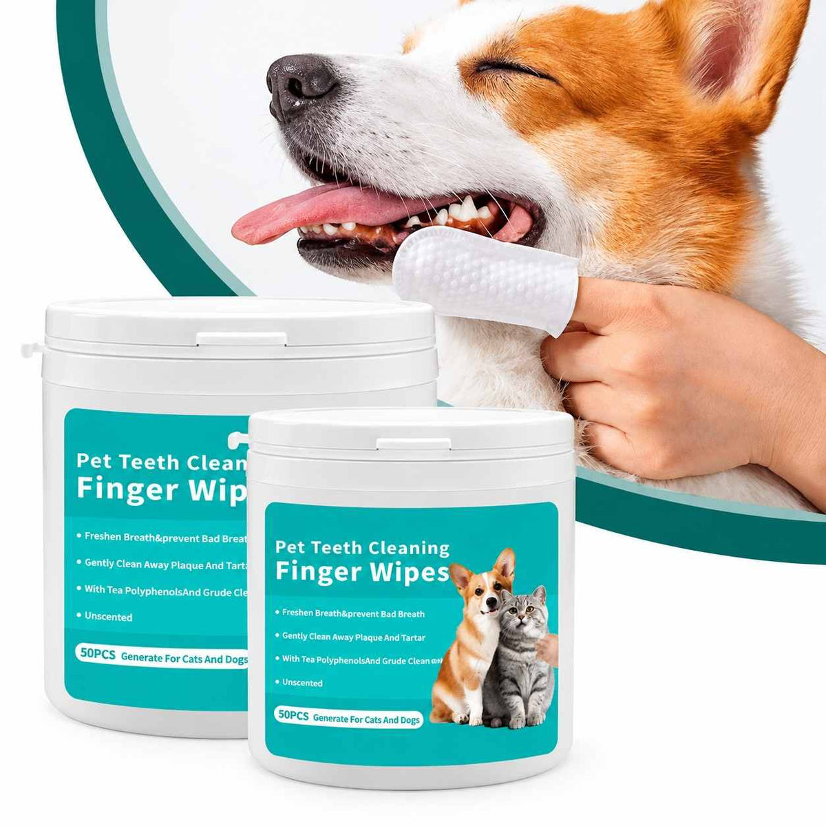 Pet Teeth Cleaning Finger Wipes 50 CountCat Dental Wipes