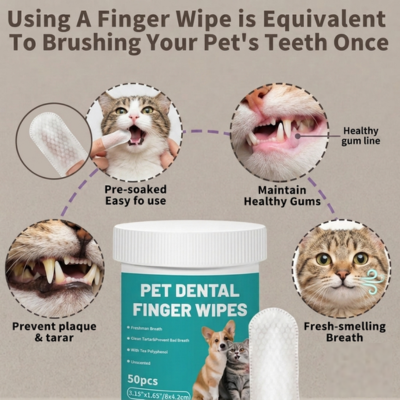 Pet Teeth Cleaning Finger Wipes 50 CountCat Dental Wipes