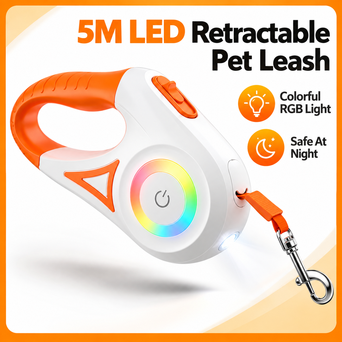ROJECO LED Retractable Dog Leash – 5M Long Lead for Night Walks & Outdoor Adventures
