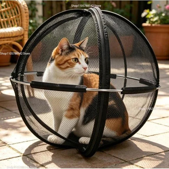 Portable Mesh Ball Cat Cage Enclosure | Lightweight Pop-Up Travel Playpen