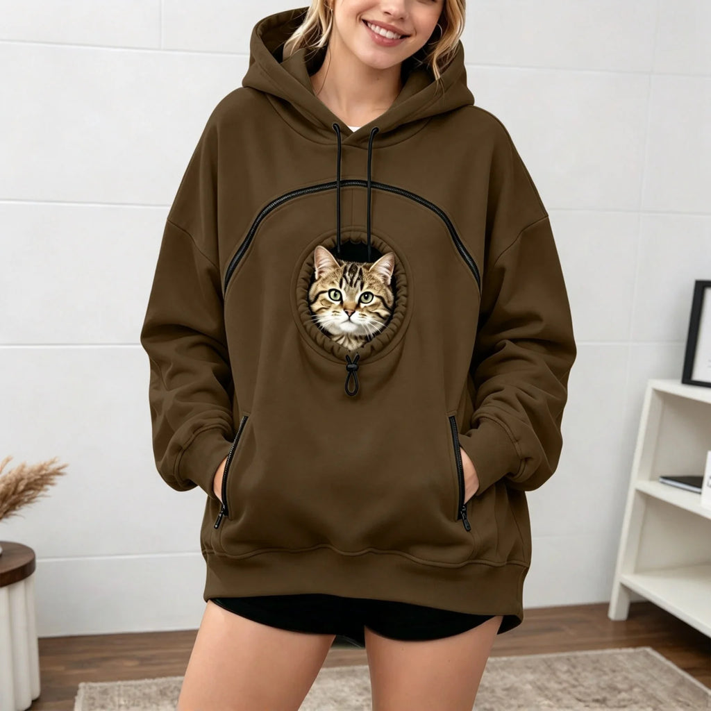 Oversized Fleece Pet Carrier Hoodie with Large Front Cat Pouch