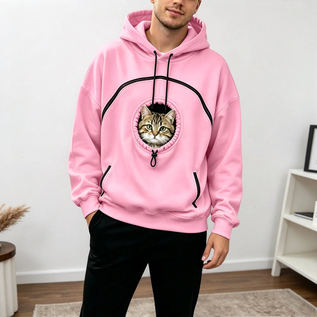 Oversized Fleece Pet Carrier Hoodie with Large Front Cat Pouch