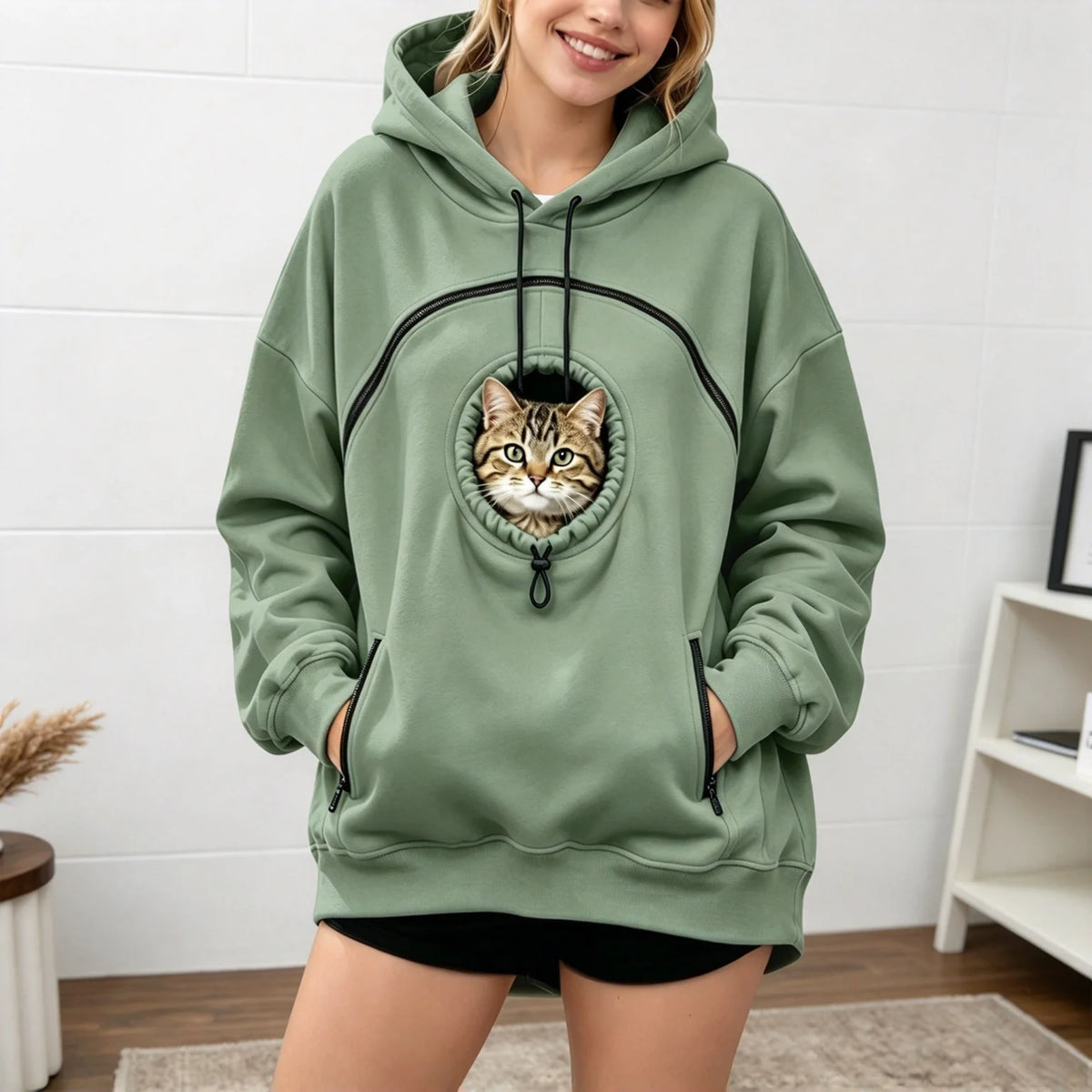 Oversized Fleece Pet Carrier Hoodie with Large Front Cat Pouch