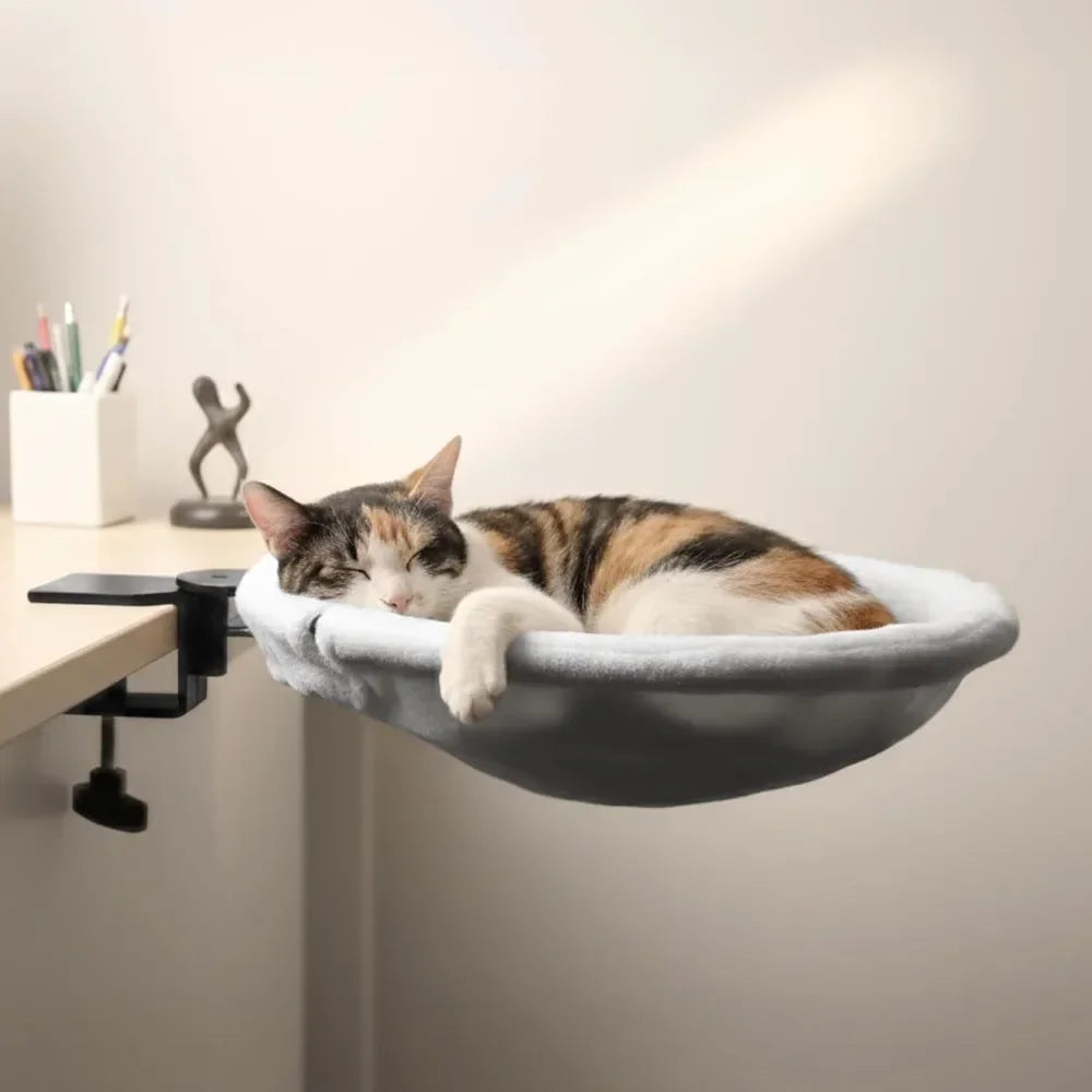 Clamp Cat Hammock Bed | Desk Mounted Soft Plush Perch for Indoor Cats