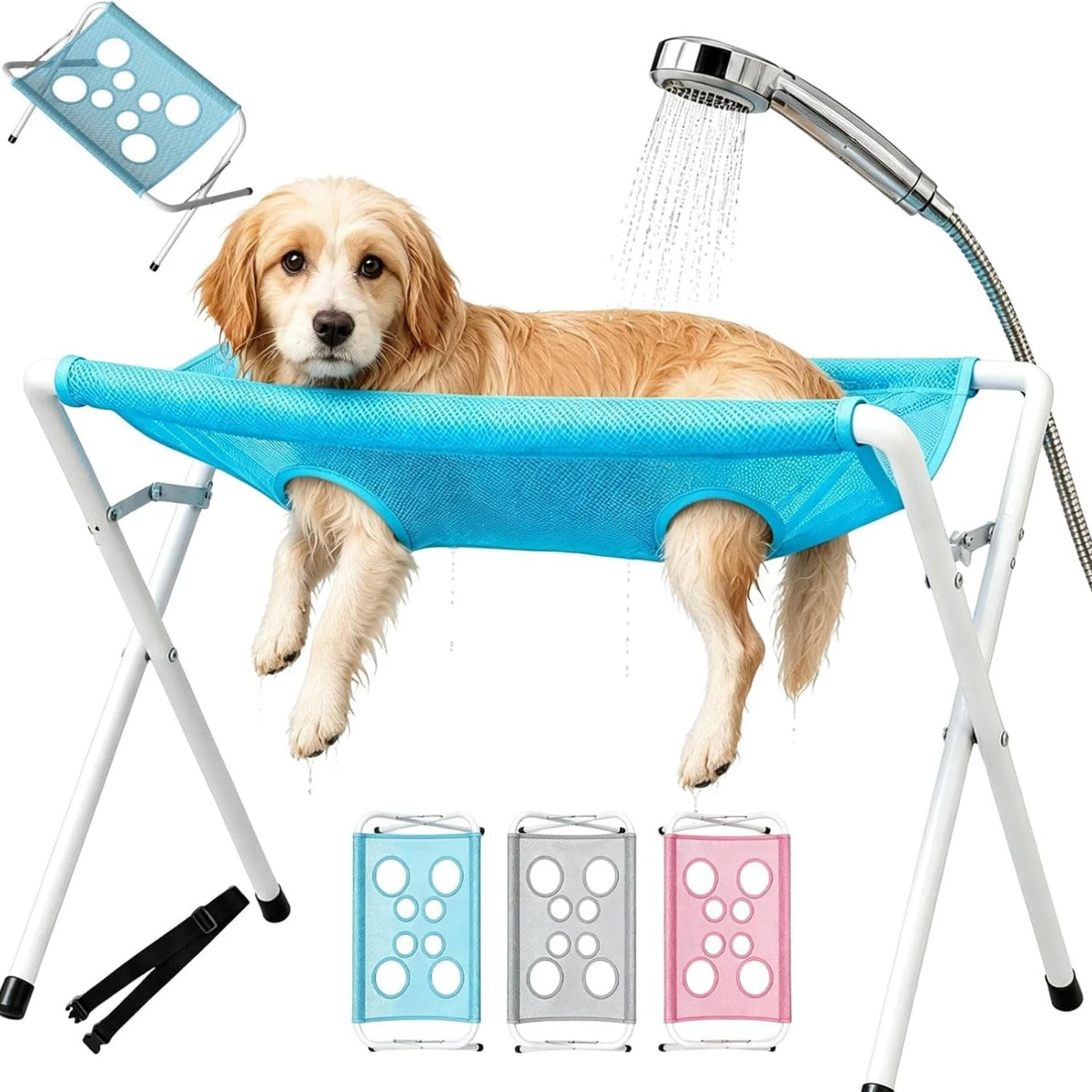 Foldable Pet Grooming Bath Hammock Stand | Easy Cat & Dog Bathing Mesh Station