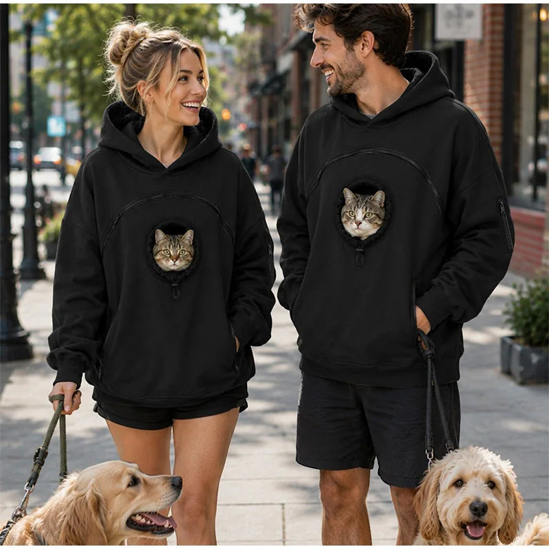 Oversized Fleece Pet Carrier Hoodie with Large Front Cat Pouch