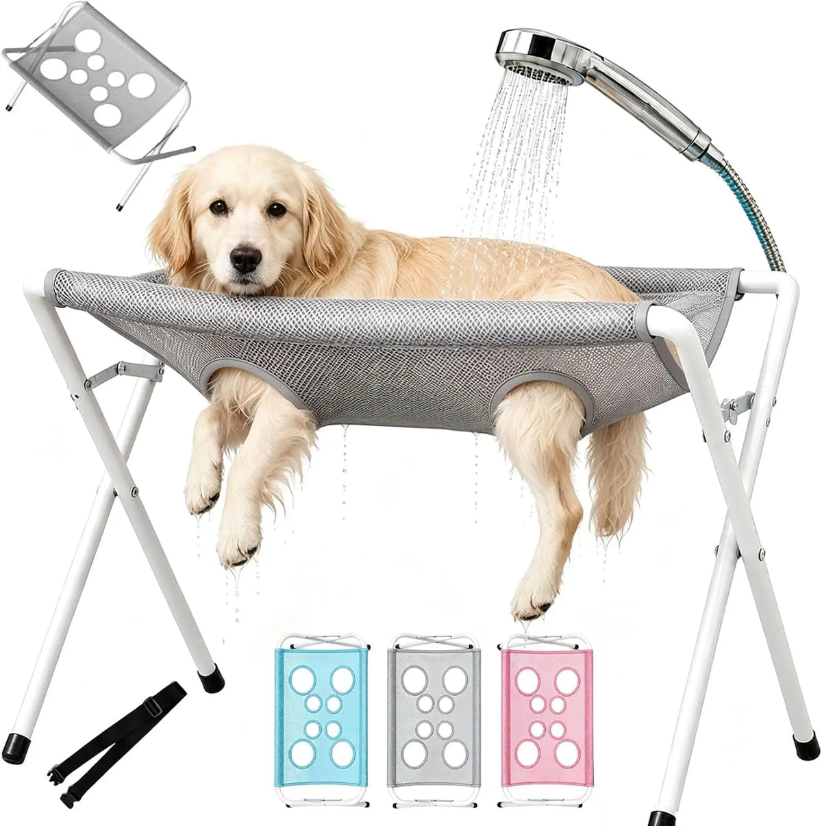 Foldable Pet Grooming Bath Hammock Stand | Easy Cat & Dog Bathing Mesh Station