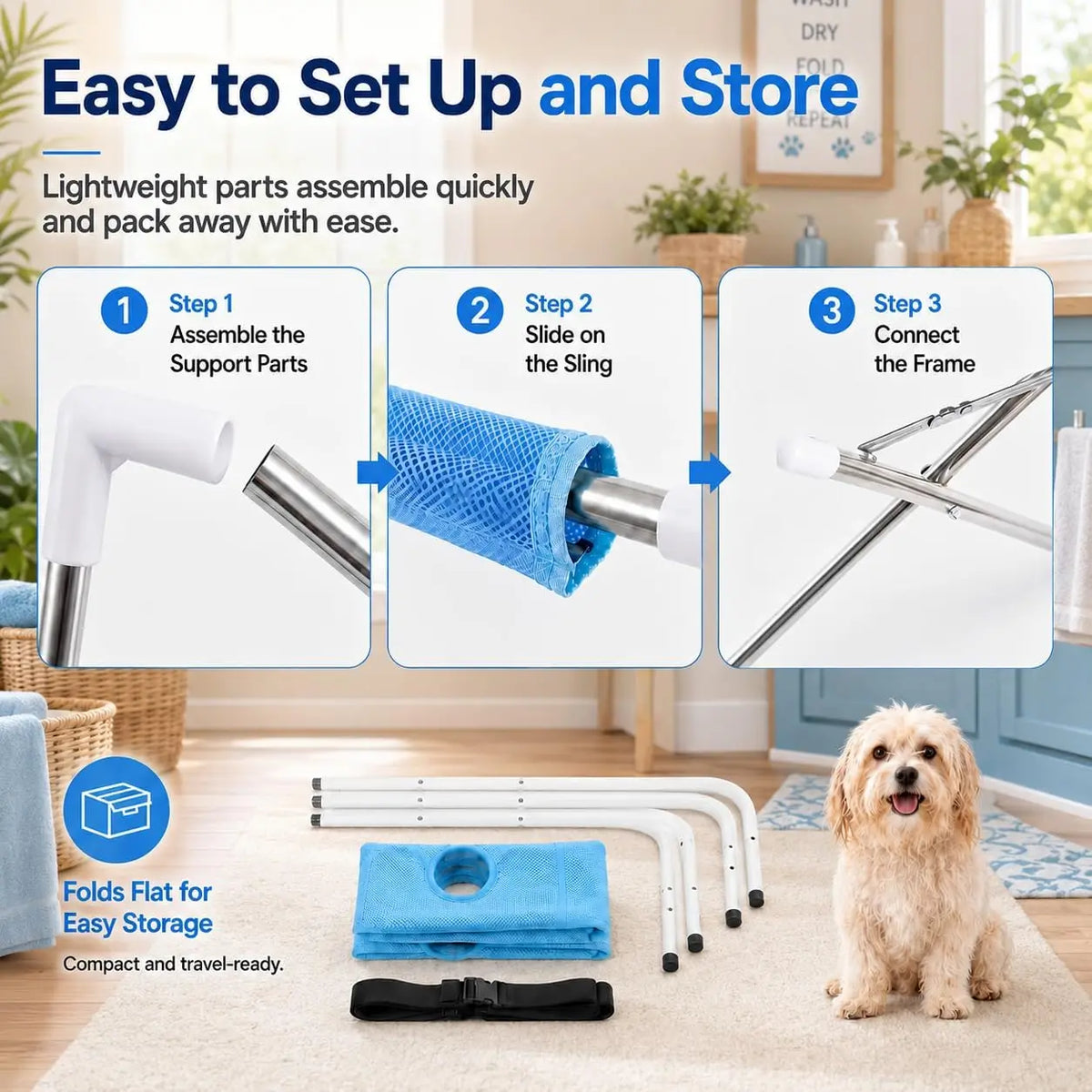 Foldable Pet Grooming Bath Hammock Stand | Easy Cat & Dog Bathing Mesh Station