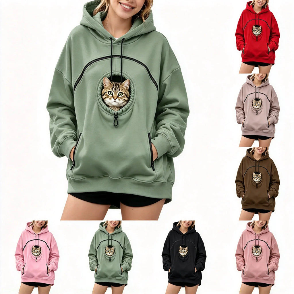 Oversized Fleece Pet Carrier Hoodie with Large Front Cat Pouch