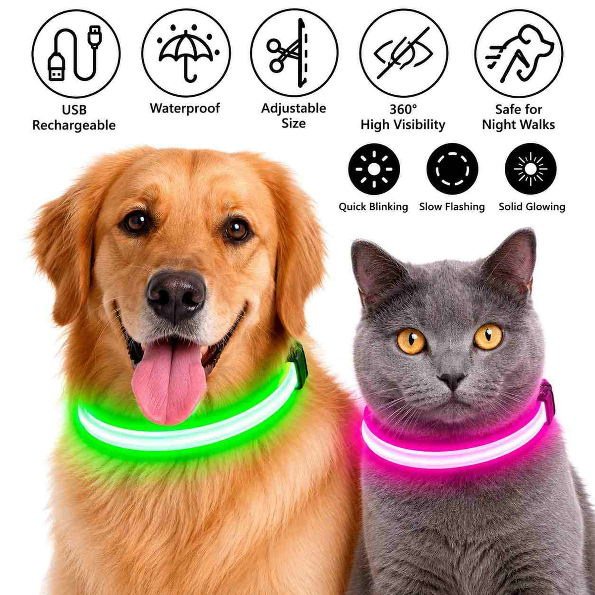 USB Rechargeable LED Safety Collar for Dogs & Cats