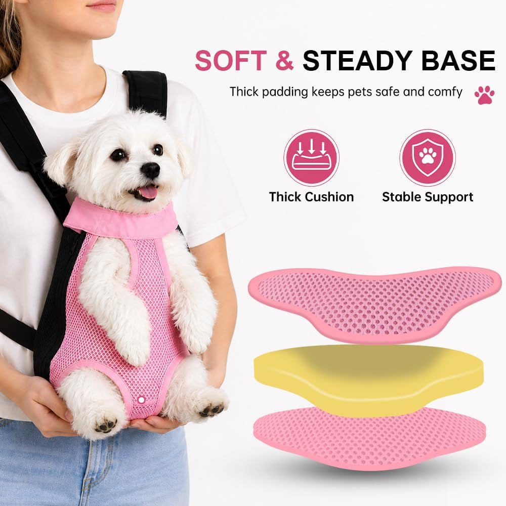 Inspack Dog Backpack Carrier/Cat Carrier, Adjustable Pet Front Carriers Travel Bag for Puppy Medium Dogs, Legs Out, Soft Ventilated Doggie Chest Carry Backpacks for Hiking/Camping, 2.5-4 Lbs, Pink