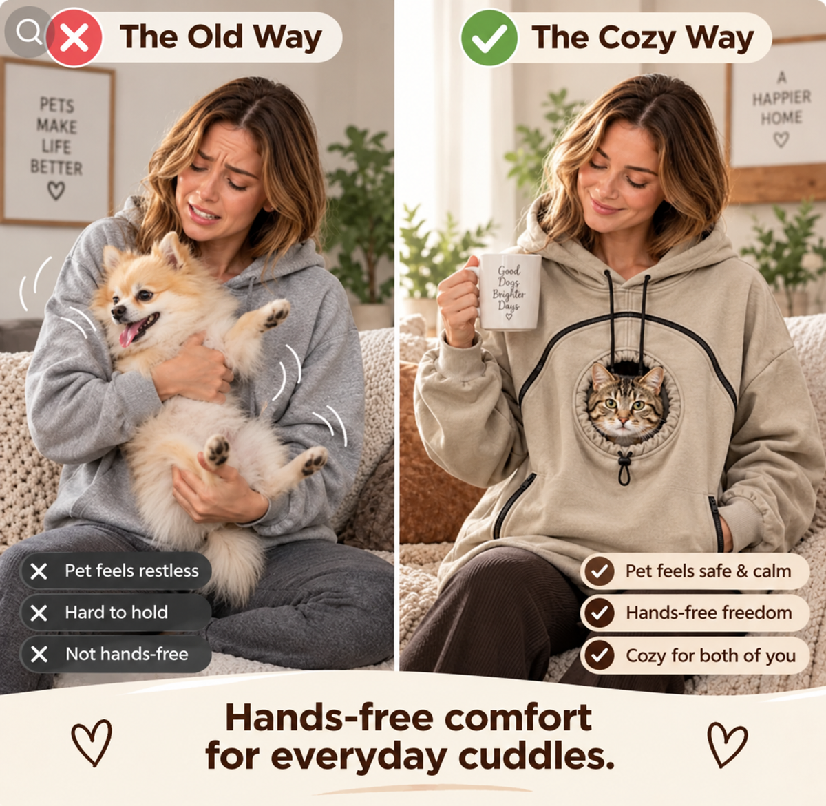 Puppy Carrier Hoodie with Cat & Dog Pouch