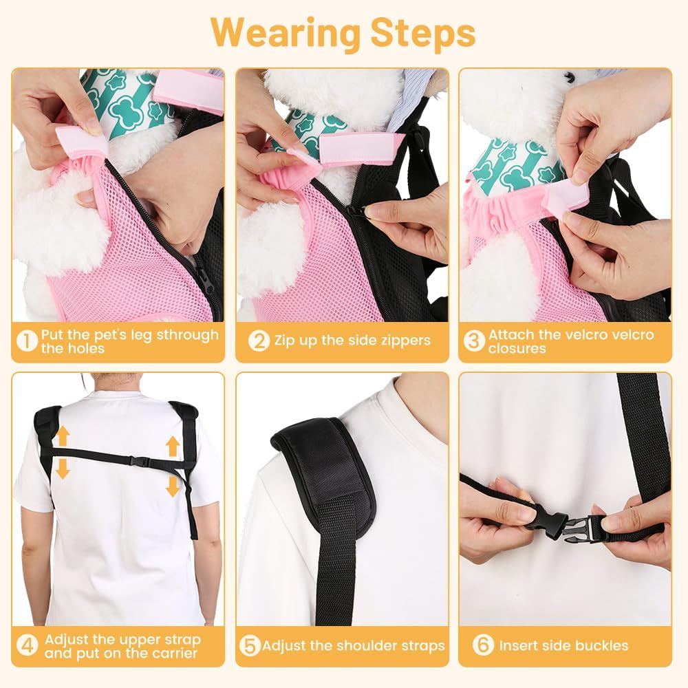 Inspack Dog Backpack Carrier/Cat Carrier, Adjustable Pet Front Carriers Travel Bag for Puppy Medium Dogs, Legs Out, Soft Ventilated Doggie Chest Carry Backpacks for Hiking/Camping, 2.5-4 Lbs, Pink