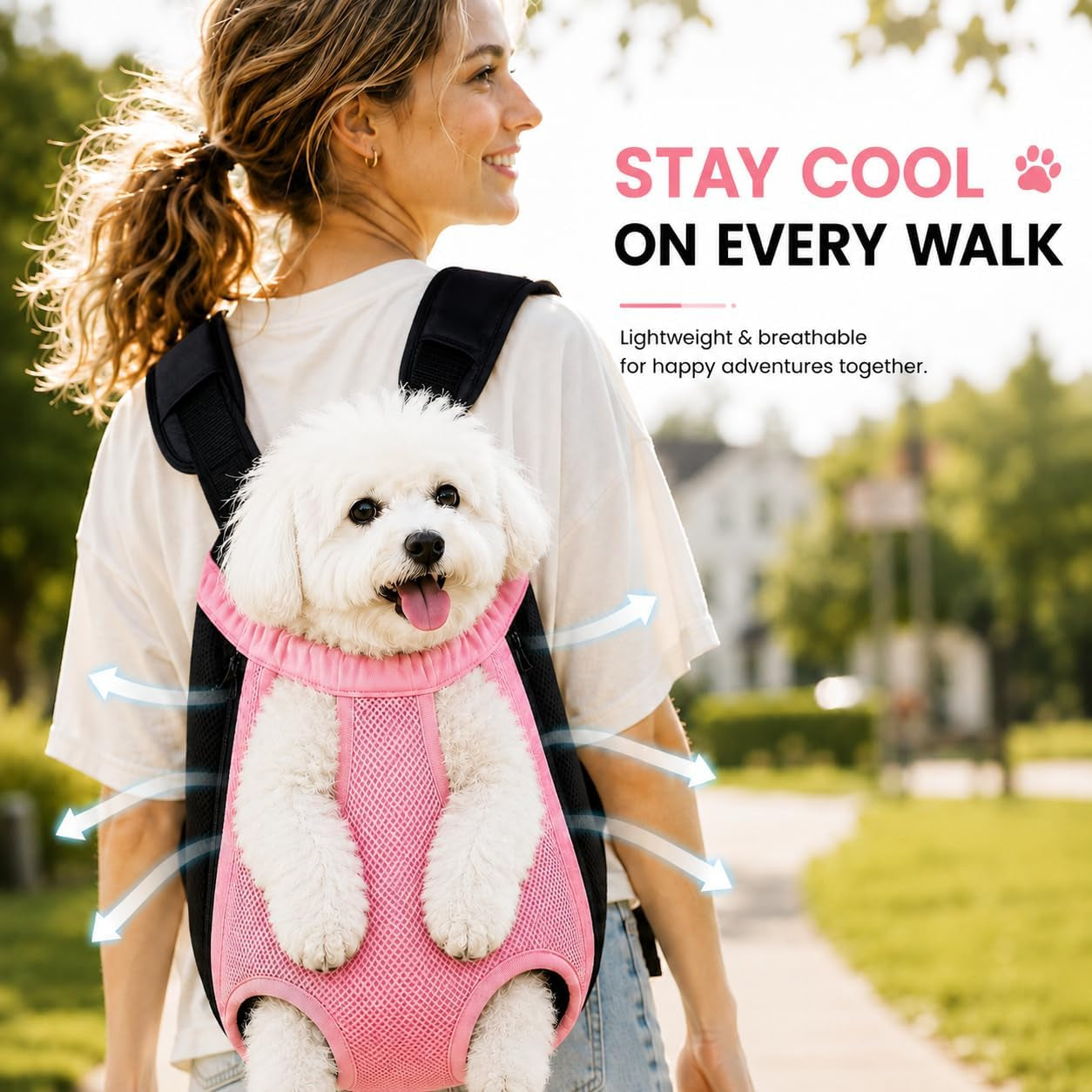 Inspack Dog Backpack Carrier/Cat Carrier, Adjustable Pet Front Carriers Travel Bag for Puppy Medium Dogs, Legs Out, Soft Ventilated Doggie Chest Carry Backpacks for Hiking/Camping, 2.5-4 Lbs, Pink